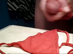 Cum on red mesh panties