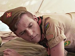Twink scout gets rimmed and barebacked by guy in tent