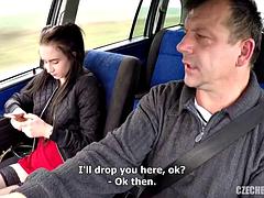 Brunette Whore Fucked by Fat Stepdad in Car