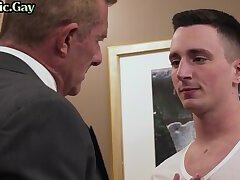Suited gay mason fucks ass of bottom stud in office