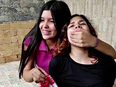 Lesbian Bondage Brunette Begs for Dance Freedom