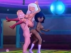 Anime characters involved in hot interracial threesome
