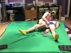 Hot jock  wrestler after match: bondage, gutpunching, ball slapping