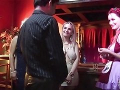 Three sluts fucking with a bartender after the closing hours