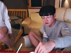 korean bf plays with girlfriend feet in cam