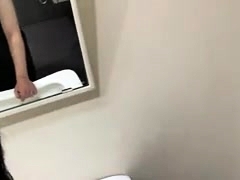 Wild brunette enjoys POV doggystyle sex in a public toilet